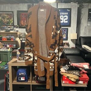 Lucky Brand tie waste heavy Aztec sweater